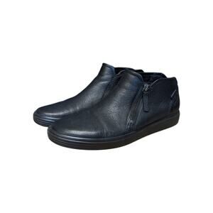 Ecco Soft 7 Nubuck Zip Bootie Black Leather Low Sneaker Womens 10 Plain Casual